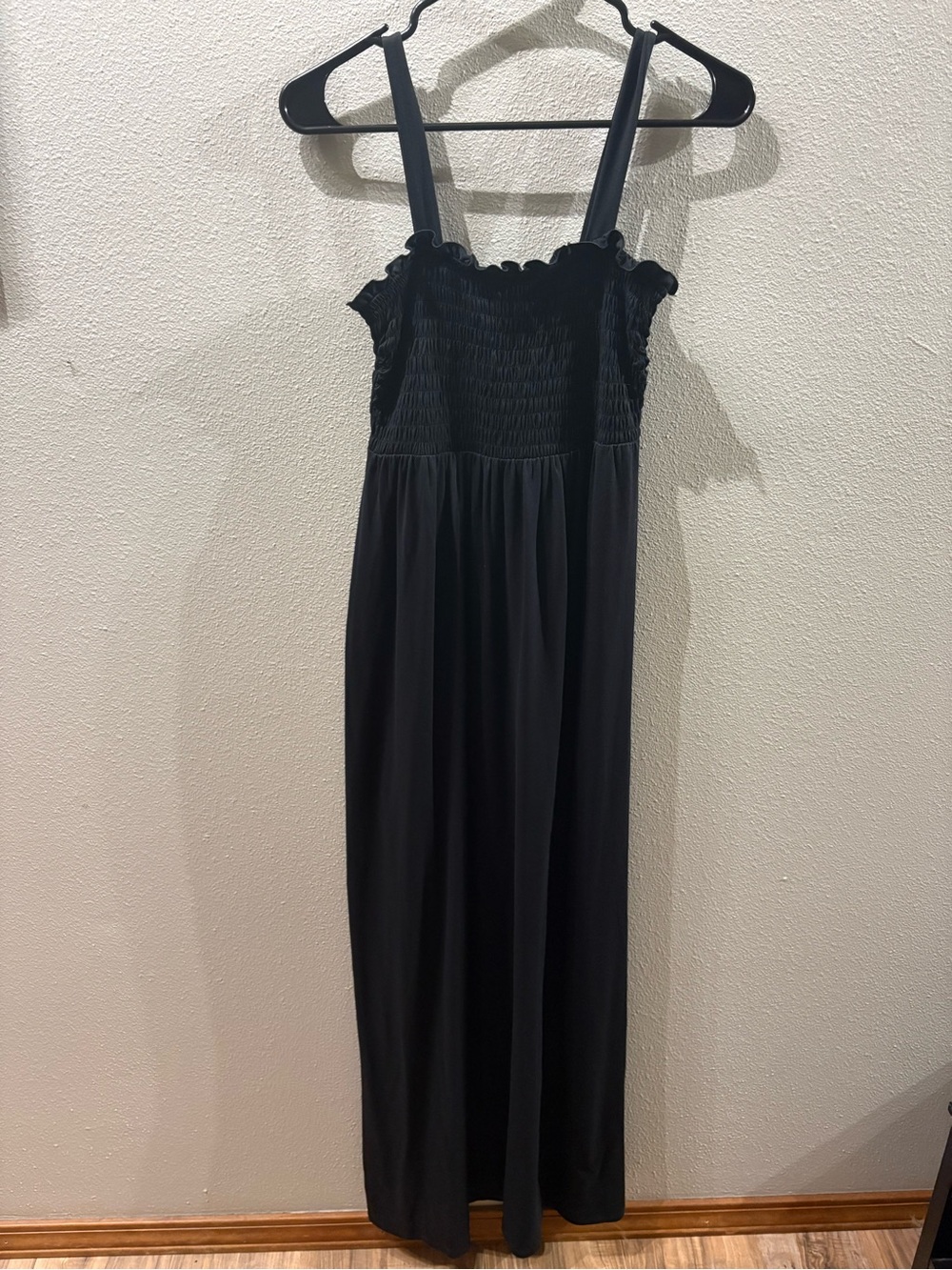 SO Solid Black Smocked Bodice Ruffle Strap Maxi Dress Size XS